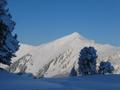 Bei der Abfahrt - kurz vor der Michelirling Alm - die Schoberspitze ragt in den nun wolkenlosen Himmel.