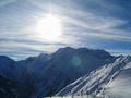 Blick nach S�den zur Hochwildstelle - etwas rechts und niedriger der Gamskarspitz - und ganz rechts im Gebirgszug der Vockentalspitz
