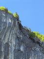 Mehrere Base-Jumper springen von der Wand - hier ffnet sich gerade ein Schirm