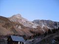 In der Morgendmmerung auf der Jakoberalm - im Hintergrund mein erstes Ziel - die Sdseite des Mosermandl