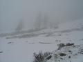 Am Weg Richtung Mahdfeldhtte: Schneefall und immer dicher werdender Nebel