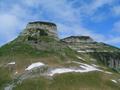 Am Weg zur Bruningalm - vorbei an den markanten Felsgestalten von Atterkogel (links) und Greimuth (rechts).