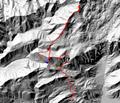 Aufstieg vom Wrschachberg bis zur Langpoltenalm (grner Punkt). Weiter ber den steilen Grazer Steig (blauer Pfeil) und zur Hochmlbinghtte (roter Punkt). Aufstieg zum Kleinmlbing und zu Fu weiter zu Mittermlbing und Hochmlbing. Abstieg und Abfahrt bis zur Hochmlbinghtte und neuerlicher Aufstieg zum Raidling West-Gipfel. Am Kamm entlang zum Ost-Gipfel und Abfahrt ber das Hochtor (schwarzer Pfeil) zur Langpoltenalm und weiter ber Forststraen und durch den Wald zum Ausgangspunkt.