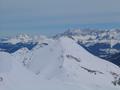 Blick von der Lungauer zur Steirischen Kalkspitze - im Hintergrund die Dachsteingipfel (rechts) und der Gosaukamm mit der Bischofsmtze (links)