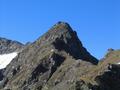 Der Steilaufschwung auf den Neunerkogel fhrt ber schottrige Rinnen, das Steiglein ist stellenweise durch Drahtseile gesichert - ganz klein erkennt man bereits das Gipfelkreuz ...