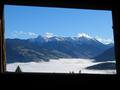Blick aus der Htte in die Wlzer Tauern auf den Gebirgszug vom Mlbegg (links) zum Hochstein (rechts).