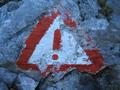 Ein Vorrangzeichen ? - Eher ein Hinweis, da ab hier leicht ausgesetztes, teilweise rutschiges, leichtes Klettergelnde im 1. Schwierigkeitsgrad folgt.