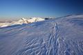 ... und gleite am harten Harschdeckel, stellenweise auf 1 bis 2 Zentimeter Pulverschnee Richtung Hochwei, Plankermira und Weie Wand.