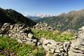 Kaum 100 Hhenmeter weiter erreichen wir die verfallenen Steinhtten der Wildkaralm, von denen wir talauswrts einen schnen Ausblick zu den hchsten Dachsteingipfeln haben.