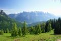 Talblick. Im Hintergrund das Tennengebirge.