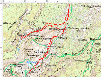 Das Tourengebiet zwischen Loseralm und Gschwandalm