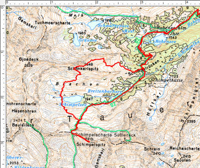 Die Rundtour im oberen Bereich: Hohensee-Schimpelspitz-Schimpelsee-Schönkarlspitz