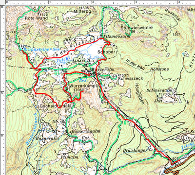 Routenverlauf Wurzeralm - Wurzerkampl - Brunnsteiner See