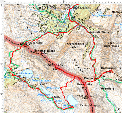 Routenverlauf Putzentalalm - Lanschitzseen - Schöneck