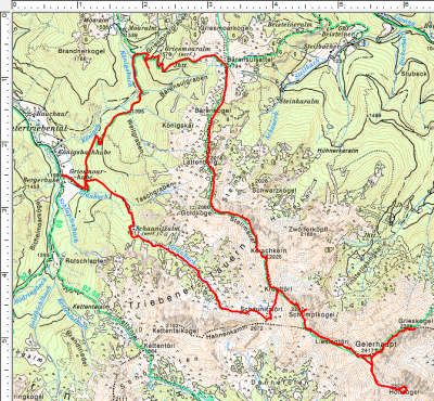 Routenverlauf Schaunitzalm - Geierhaupt - Kerschkern - Lattenberg