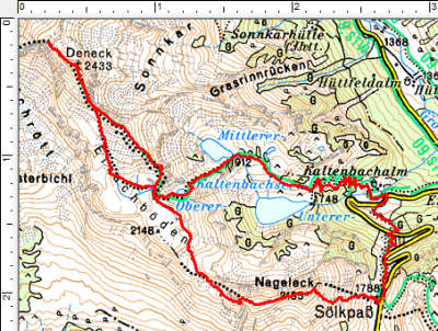 Routenverlauf Kaltenbachseen - Deneck - Nageleck - Sölkpaß