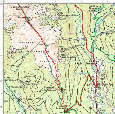 Routenverlauf im unteren Abschnitt: Schöttlkapelle - Roßalmspitze