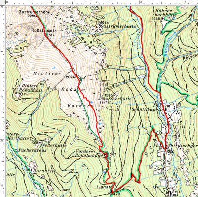 Routenverlauf im unteren Abschnitt: Schöttlkapelle - Roßalmspitze