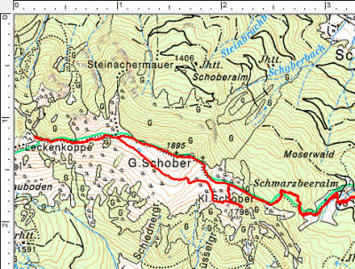 Routenverlauf im oberen Abschnitt: Schwarzbeeralm - Großer Schober