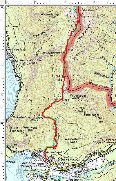 Routenverlauf Obertraun - Sarsteinhütte - Hoher Sarstein