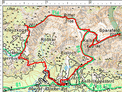 Routenverlauf Sparafeld - Kalbling - Riffel - Kreuzkogel