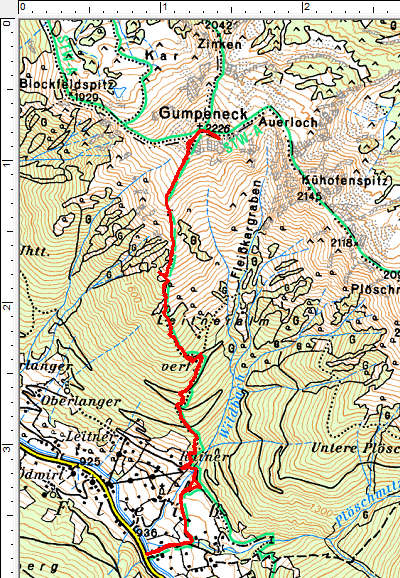 Routenverlauf Fleiß - Leitneralm - Gumpeneck