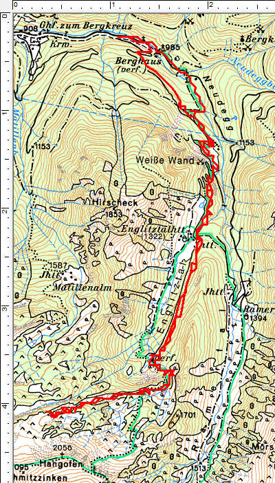 Routenverlauf Englitztalhütte -Hangofenhütte - Plöschmitzzinken