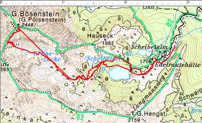 Routenverlauf Edelrautehütte - Großer Bösenstein (mit GPS-Fehler)