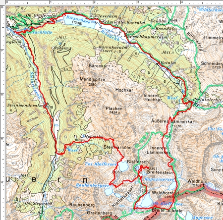 Routenverlauf entgegen dem Uhrzeigersinn über den Klafferkessel Routenverlauf entgegen dem Uhrzeigersinn über den Klafferkessel