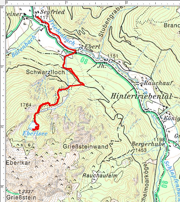Der Routenverlauf zum Eberlsee