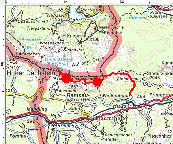 Das Tourengebiet mit Kennzeichnung der Landschafts-Übergänge