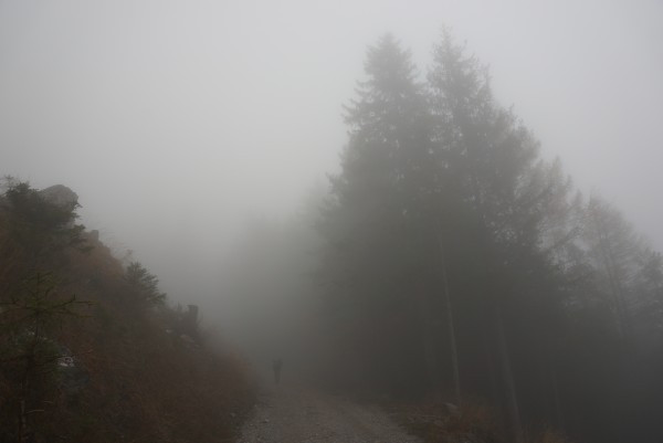 Start im dichten Nebel im Ennstal