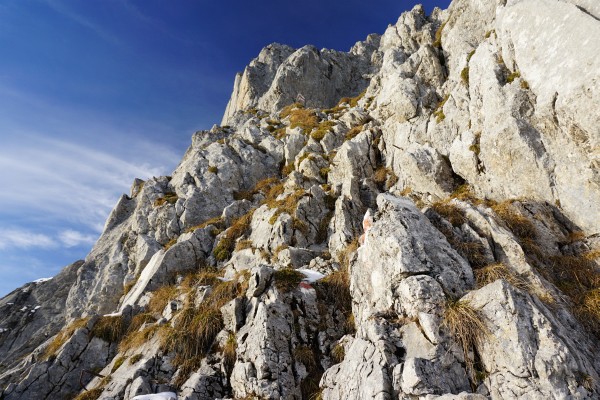 Beginn der Kletterpassage auf den letzten 50 Höhenmetern