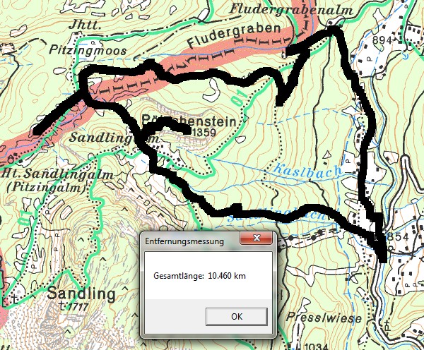 Die geringste Entfernung stammt vom Track des Garmin Oregon 450t in der AMap