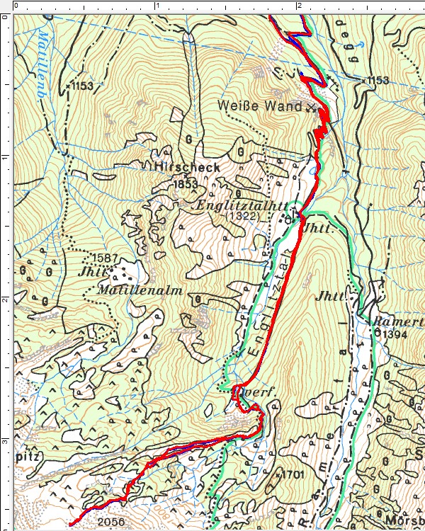 Routenverlauf der Skitour über das Englitztal auf den Plöschmitzzinken