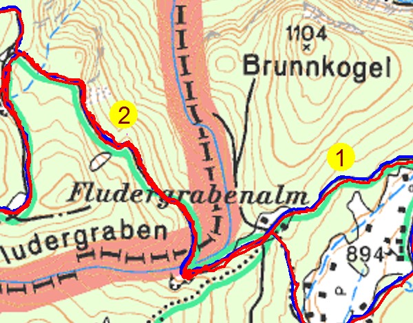 Leichte Abweichungen im Trackvergleich in der stark vergrößerten Ansicht