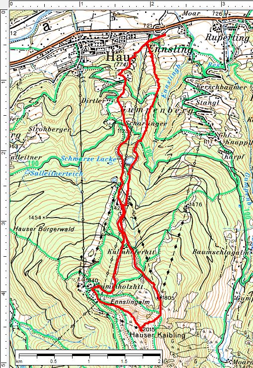 Routenverlauf auf den Hauser Kaibling