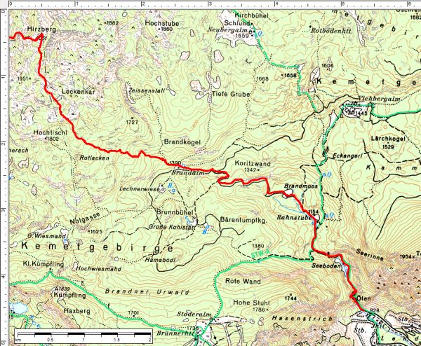 Der Routenverlauf vom Hirzberg nach Gröbming-Winkl / Lend.
