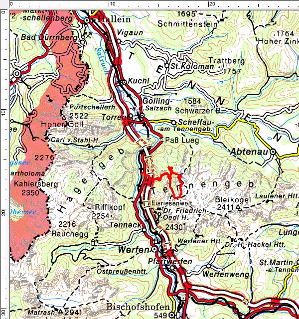 Das Tourengebiet auf des Westseite des Tennengebirges