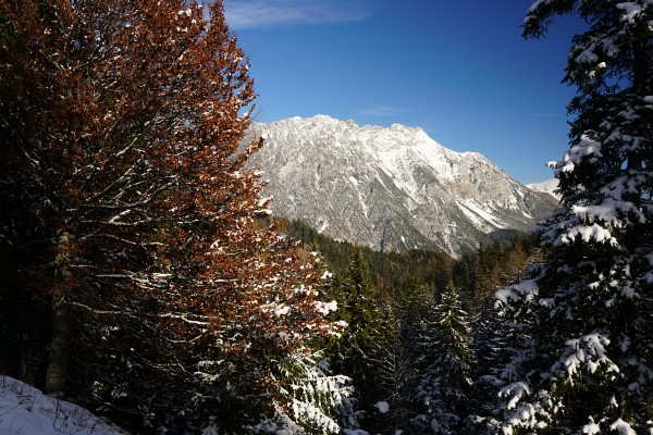 Um die Mittagszeit noch blauer Himmel über dem Kammspitz