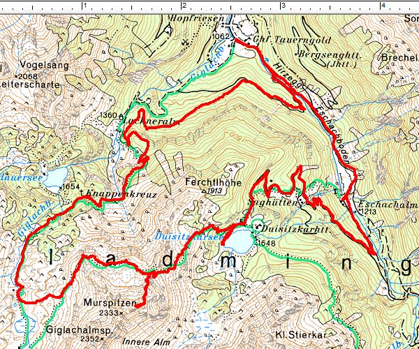 Routenverlauf im Uhrzeugersinn: Duisitzkarsee - Murspitzen - Giglach