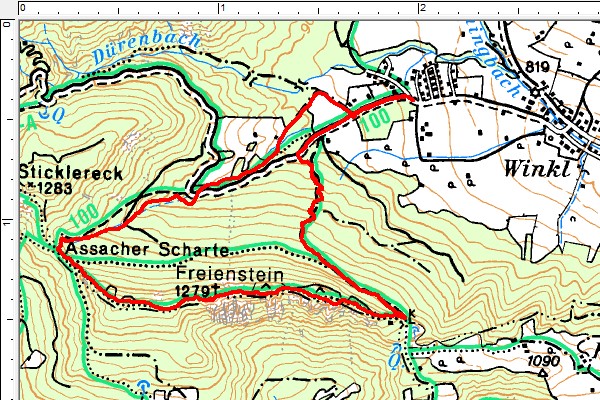 Routenverlauf im Uhrzeigersinn über den Freienstein