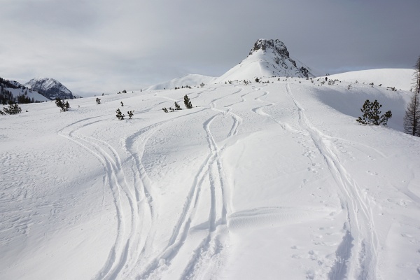 Nach 300 steilen Aufstiegshöhenmetern erreicht man ein weites Plateau. Rechts das felsige Spazek - in Bildmitte hinten der Schneegipfel des Spirzinger.