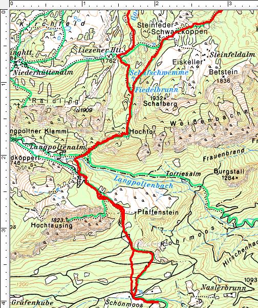 Den unteren Wegabschnitt haben wir schon so oft begangen, dass ich hier auf die Einzeichnung früherer Wanderungen verzichtet habe.