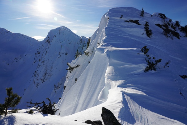 Auch heute begnüge ich mich mit dem Wintergipfel der Wolfnalmspitze - am überwechteten Grat waren aber auch Aufstiegsspuren erkennbar.