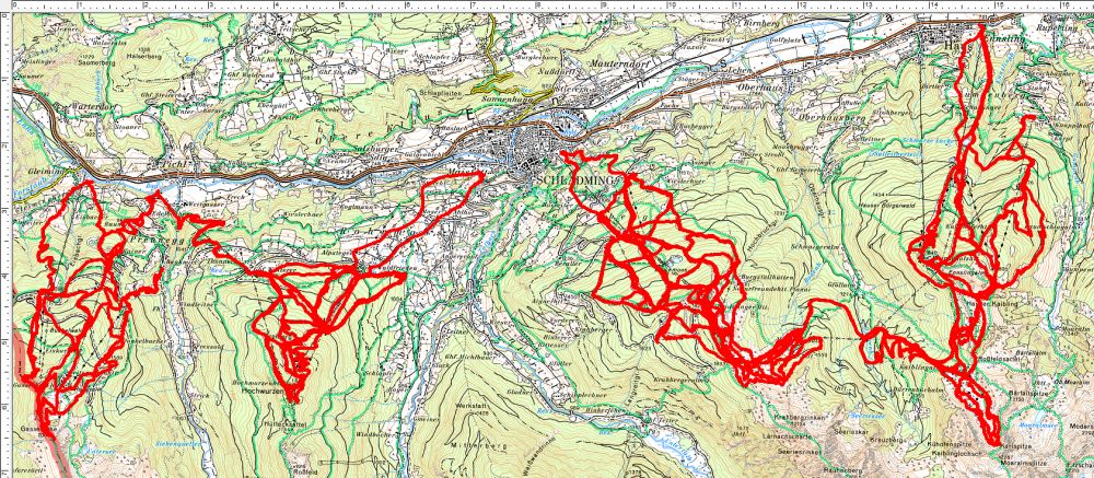 Die Karte meiner Corona-Spaziergänge widme ich dem Herrn Sobotka, der ja gerne alle Österreicher verpflichtend über Handy-App ausspionieren würde. Da ich aber nicht im Besitz eines Smartphones bin, müssen sie mit meinen GPS-Tracks Vorlieb nehmen.